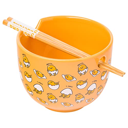 Silver Buffalo Sanrio Gudetama I Can't Lazy Yellow Egg Ceramic Ramen Noodle Rice Bowl With Chopsticks, Microwave Safe, 20 Ounces #TOP21