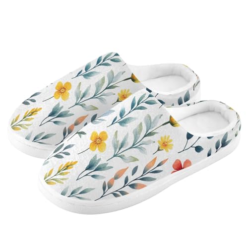 JUNZAN Flowers Cactus Bellflower Canna White Mens House Cotton Slipper Comfy Memory Foam Indoor Slippers for Indoor Funny Presents 6-74