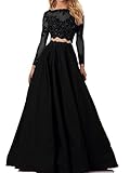 Momoai Women's Beaded Long Sleeve Lace Evening Party Dress Formal Gown Two Pieces Prom Dresses Long Black2