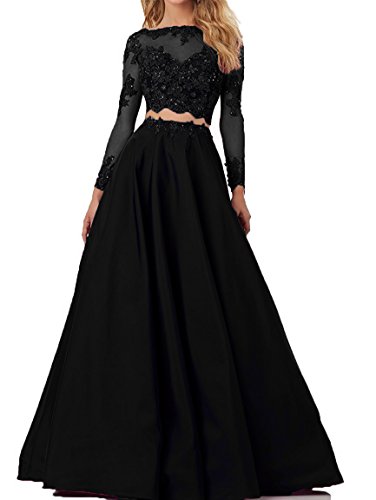 Momoai Women's Beaded Long Sleeve Lace Evening Party Dress Formal Gown Two Pieces Prom Dresses Long Black2