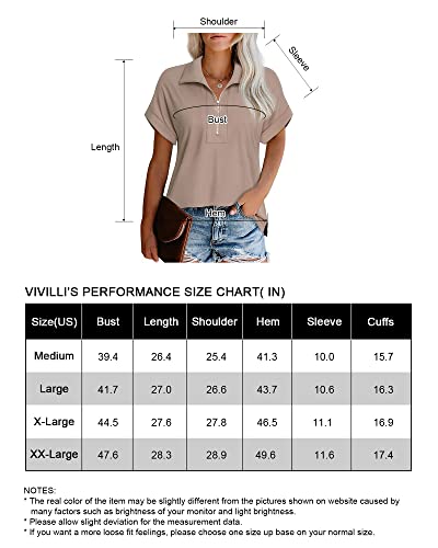 Vivilli Collared Tops For Women Work Casual Vintage V Neck Polo Blouses Short Sleeve Office Tops Dressy Tunics Blouse For Leggings Womens Work Clothes 2023 Zipper Collar Tunic Shirt Adobe Rose Large #TOP3