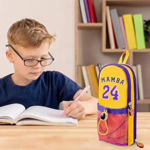 Image of Kids Pencil Case with Ball Toy, Double Zipper Large Capacity Pencil Pouch for Boys & Girls, Portable School Stationery Organizer Bag with Mesh Pocket & Compartments (Mamba)