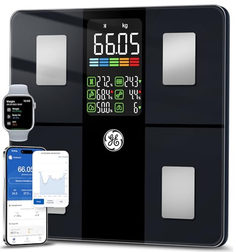 GE Pese Personnes Connectée Smart, Balance Connectée avec Grand écran 14 Données Corporelles Masse Graisseuse et Musculaire IMC Bluetooth Pèse Personne avec APP 180...