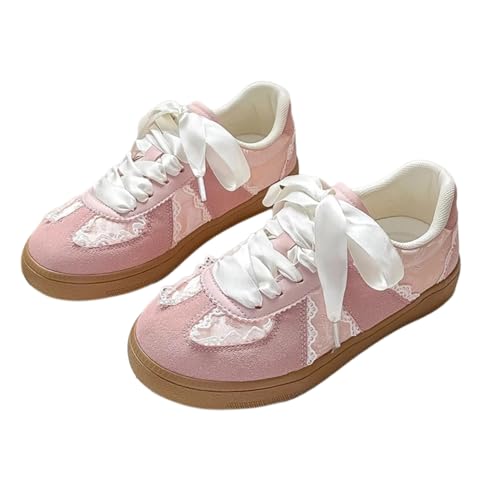 Women's Fashion Sneakers Ballet-Style 90s Retro Casual Tennis Shoes Lace Edge Comfortable Insoles Non-Slip Rubber Sole Lace-up Low Top