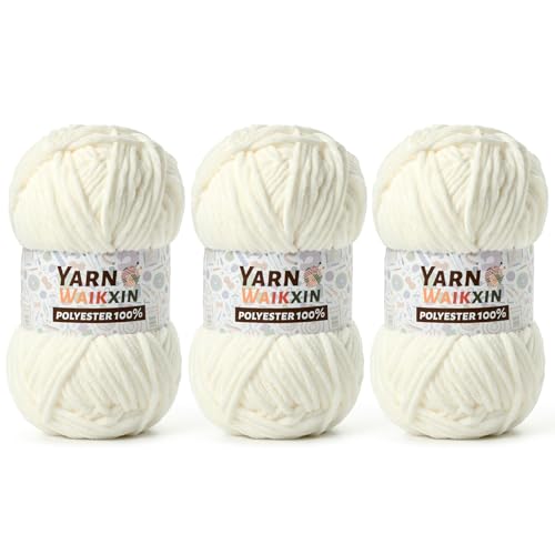 Image of 3 Pack Soft Chenille Yarn for Crocheting, Fluffy Chunky Crochet Yarn for Baby Blanket, (5.29oz /196.8yds) Fuzzy Velvet Yarn for Amigurumi&DIY Puzzle、Crafts、Scarf(3 White)