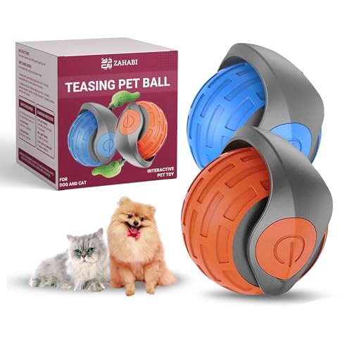 ZAHABI 2 Pack Speedy Tail 3.0 Pet Toy, 2025 Automatic Moving Dog Balls, Speedy Ball with Tail Cat Toys, USB Rechargeable Rolling Ball for Puppy, New Generation Interactive Dog Toys (Blue & Orange)