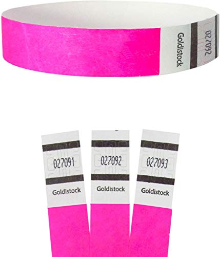 Goldistock Event Wristbands Original Series Aglow Neon Pink 200 Count | ¾” Arm Bands | Paper-Like Party Armbands | Wrist Bands