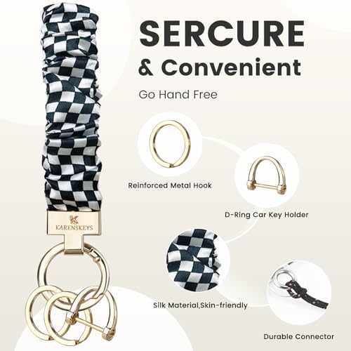Image of Scrunchie Keychain Wristlet, Key Chain for Car Keys with D Ring, Stretchy Phone Charms with Tether Tab for Women.