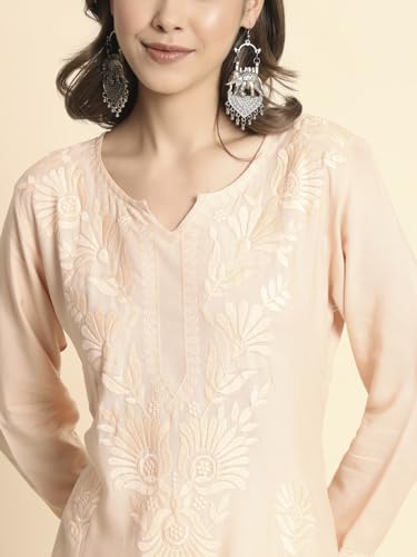 Image of VAIRAGEE Women's Embroidered Lukhnavi Chikankari Work Straight Rayon Ethnic Kurta | Casual Office Kurta for Women