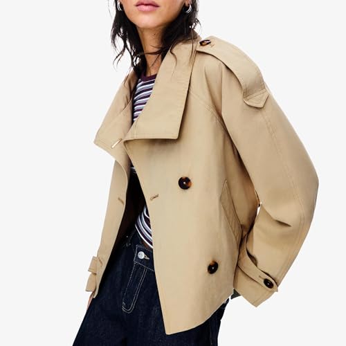 Women's Cropped Trench Coat Double Breasted Short Jacket High Collar Fall Winter Coats Trendy Outfit with Belt2