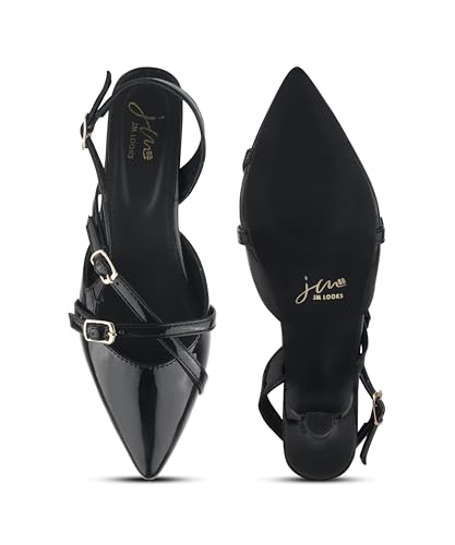 Image of JM LOOKS Kitten Heels for Women Pointed Toe Pumps Low Heel Slingback Heels with Buckle Dress Shoes for Dating Party Working
