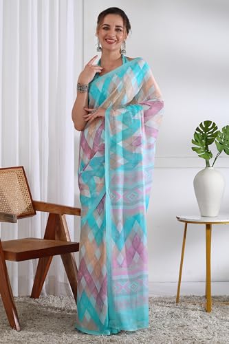 Image of MIRCHI FASHION Women Saree | Chiffon Chevron Zig Zag Printed Office Wear Sari with Blouse
