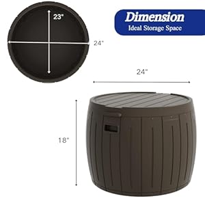 Zzm 33 gallon round deck box patio side table for cushion picnic bucket small bench seat all weather portable brown  urban country home decor