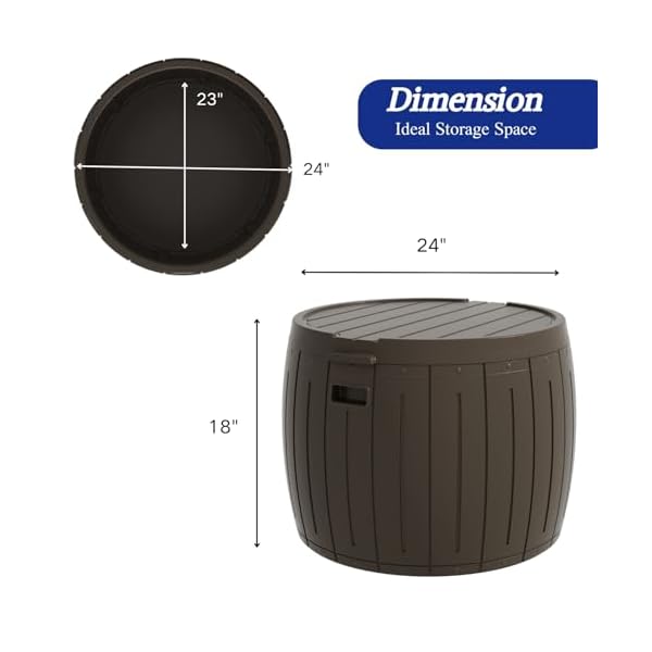 Zzm 33 gallon round deck box patio side table for cushion picnic bucket small bench seat all weather portable brown  urban country home decor