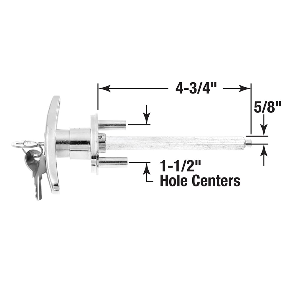 Prime-Line GD 52122 Door T-Handle Lock, Keyed, Diecast Zinc