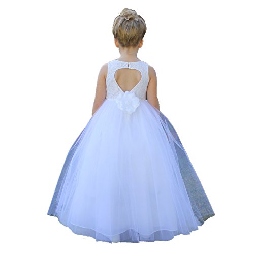 White Floral Lace Heart Cutout Toddler Flower Girl Dress Christening 172F 2