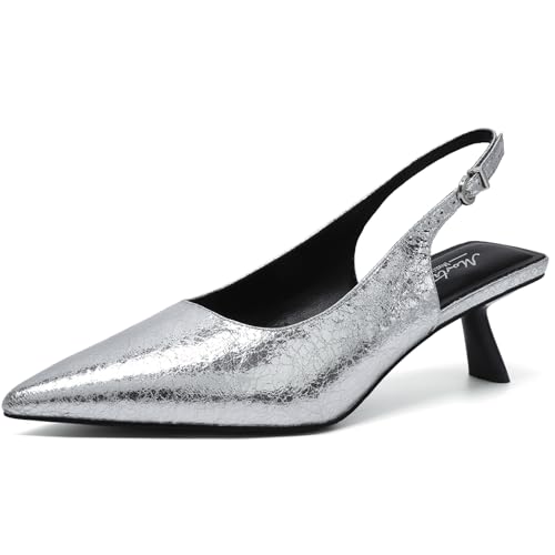 Image of Mostrin Kitten Heels for Women Pointed Toe Pumps Patent Leather Low Heel Slingback Heels with Buckle Dress Shoes for Dating Party Working