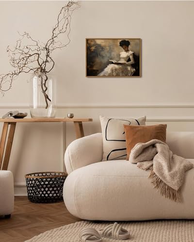 Image of KISSFOX Vintage Framed Wall Art Decor Victorian African American Pictures Paintings Wall Decor Moody Black Girl Reading A Book Canvas Art Prints Modern Farmhouse Black Woman Artwork For Kitchen