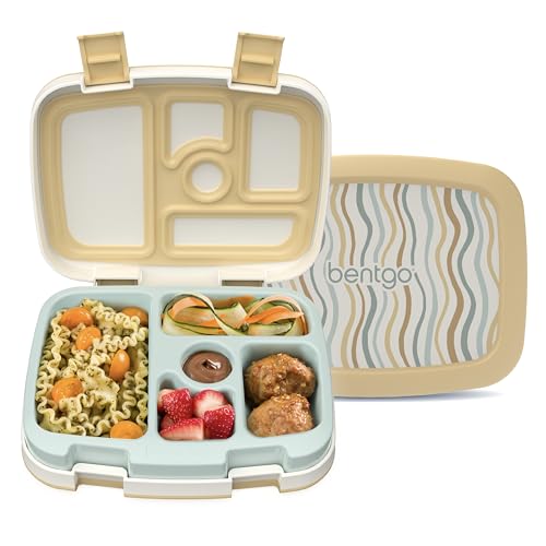 Bentgo Kids 5-Compartment Leak-Proof Bento-Style Lunch Box (Whimsy & Wonder Collection) - Ideal for Ages 3-7, Drop-Proof & Durable, Dishwasher Safe, & PFAS & BPA-Free Materials (Wavy)