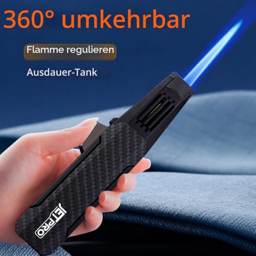 JETPRO Butan-Taschenlampe Feuerzeug Einhandbedienung Feuerzeug mit verstellbarer Strahlflamme Küche Kochfackel (Butangas nicht enthalten) (… – Ansicht 6