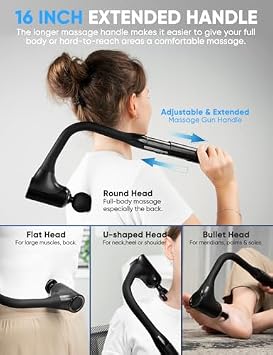 FVZ Massage Gun Deep Tissue - Back Massager for Pain Relief Deep Tissue with Extended Handle, 12MM Percussion Less-Shock Neck/Foot/Leg/Shoulder Massager, with 10MM White Massage Gun
