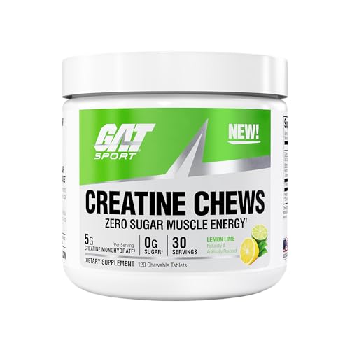 Image of GAT SPORT Creatine Chews, Zero Sugar, 5g Pure Creatine Monohydrate, 3rd Party Tested, Brain Health, Muscle, Strength, Anti-oxidant Support, for Men & Women, 30 Servings (Lemon Lime)