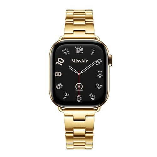 Image of Missair Halo Band Compatible with Apple watch Bands for Women - Metal 316L Stainless Steel Adjustable Bracelet Straps for iWatch Series 11 /10 /9 /8 /7 /6 /5 /4 /3 SE & Ultra (38mm 40mm 41mm 42mm 44mm /45mm 49mm) - with Tools for Daily Wear