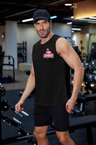 COOFANDY Tank Top Herren Workout Muskelshirt Laufen Fitness Achselshirt Gym Lässig Sleeveless Functionsshirts Training Atmungsaktiv Sommer Leicht Sport Sleeveless Shirt Schwarz Flamingo M 3