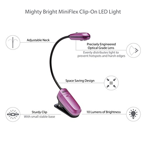 The Original Mighty Bright MiniFlex Clip On Book Light Reading Light, 1 Bright White LED, Flexible, Durable, Compact Design Perfect For Bookworms, Kids, Read in Bed, 25 Hour Battery Life (Pink) - Thumbnail 4