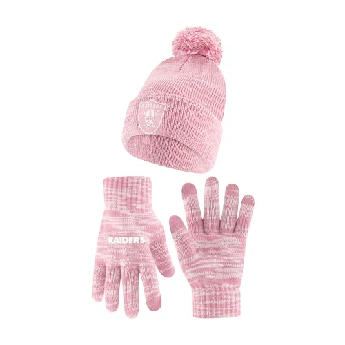 Ultra Game Adults NFL Official Super Soft Winter Beanie Knit Hat with Warm Touch Screen Gloves Las Vegas Raiders Pink One Size