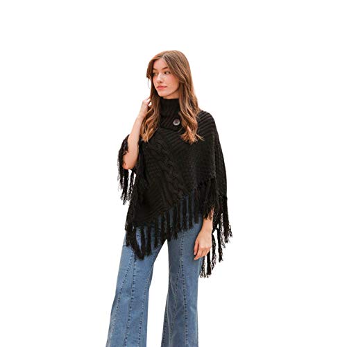 TD Collections High Neck Multi Tasseled Poncho for women long winter cape womans shawl wrap poncho ruana cardigan sweater