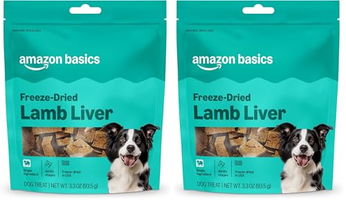 Image of Amazon Basics Freeze-Dried Raw Single Ingredient Dog Treats, Lamb Liver, High Protein, Healthy Training Treats or Meal Topper for All Dogs, Grain-Free, 3.3oz (Previously Wag) (Pack of 2)