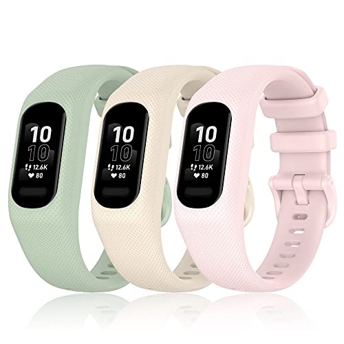 Image of 3PCS Soft Silicone Bands Compatible with Garmin Vivosmart 5 Straps Replacement Wristbands Bracelet Band Case Cover for Women Men, Small /Large Size
