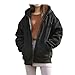Produktbild Kapuzenpullover Damen Top Hoodie Full Zip Künstlich Kapuzenfleece Langarm Loose Lässig (L,Schwarz)