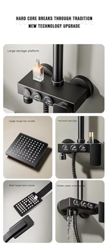 Image of B Backline Thermostatic Shower Set | 3-in-1 Wall Mixer | Rainfall Overhead Shower, Handheld Shower & Spout | Matte Black Finish for Bathroom