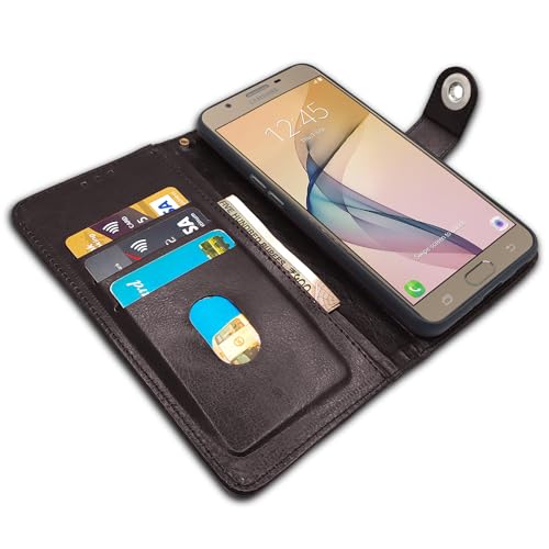 Image of Pikkme Samsung Galaxy J7 Prime Flip Cover Leather Finish | Inside TPU with Card Pockets | Wallet Stand and Shock Proof | Complete Protection Flip Case (Button Coffee)