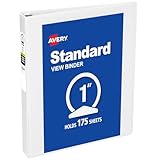 Avery Standard View 3 Ring Binder, 1' Round Rings, 175-Sheet Capacity, 1.4 Inch Wide Spine, 1 White Binder, Ideal for Lightweight Organization and Occasional Referencing (05711)