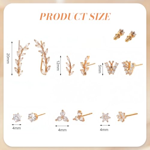Image of SANNIDHI Earrings Set for Women Girls Gold Rhinestone Stud Earring Stainless Steel Cartilage Hypoallergenic Earrings Combo Set for Multiple Piercing
