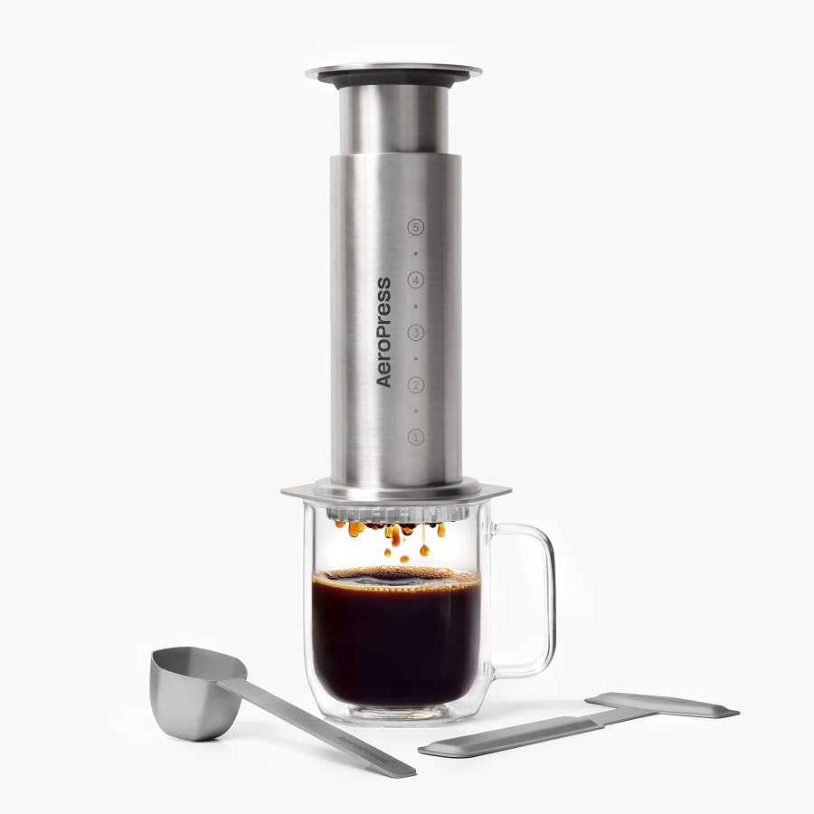AeroPress Steel Coffee Press, Stainless Steel, Silver