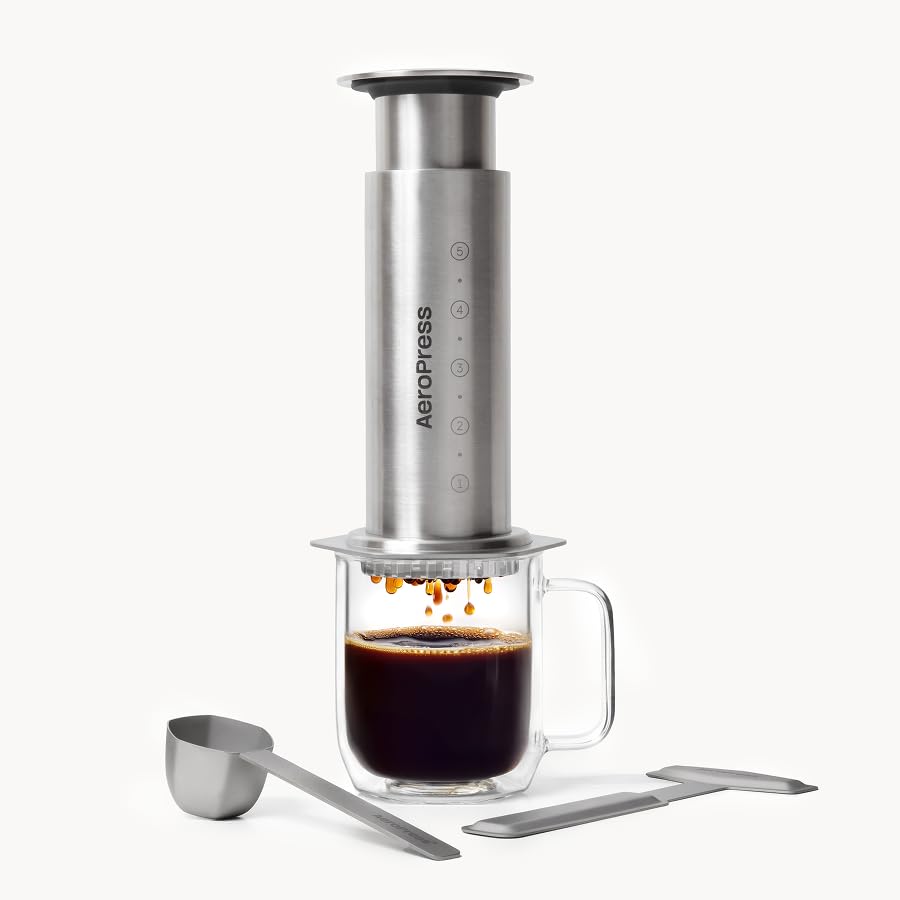 Steel Coffee Press, Stainless Steel, Silver | Stainless Steel All-in-One French Press, Pour-Over & Espresso Style, Manual Brewer