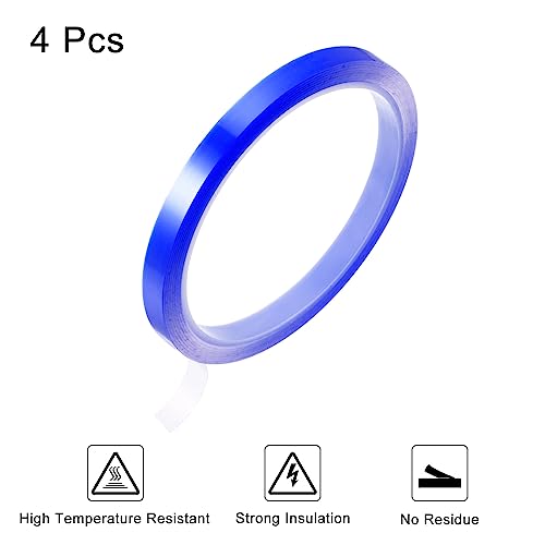 Image of HARFINGTON 4 Rolls Heat Tape High Temperature Heat Resistant Tape 8mmx33m(108ft) Sublimation Thermal Heat Transfer Tape for Sublimation Press No Residue, Blue