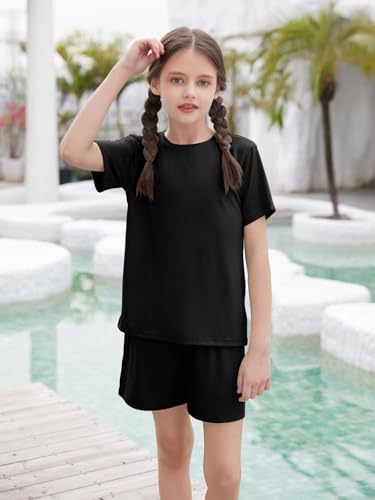 Image of Girls Outfits Short Sleeve Tshirts and Shorts Set Summer Clothing