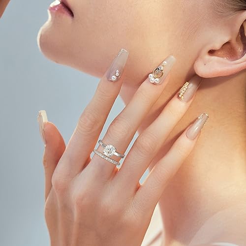 MOOSEA Moissanite Wedding Bands for Women, 0.2-0.3ct D Color VVS1 Clarity Lab Created Sterling Silver Rings Half Eternity Stackable Engagement Ring Anniversary Band Wedding Rings for Women2