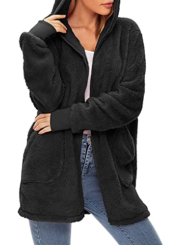 Image of Century Star Women Fleece Cardigan Hooded Loose Fuzzy Cardigan Coat Womens Fuzzy Jacket Outwear