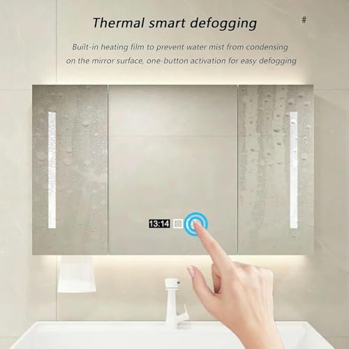 Botiquín de madera con espejo LED para baños pequeños sin espacio 5