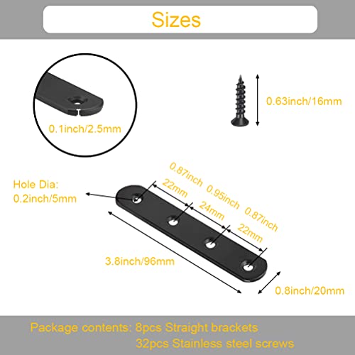 8 Pack Black Straight Brace Brackets 4 Inch Stainless Steel Flat Mending Plates, Heavy Duty Repair Fixing Joining Brackets For Wood With Screws #TOP1