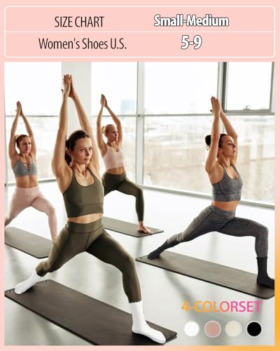 Image of yeuG Pilates Socks with Grips for Women Non Slip Grip Crew Socks with Ruffle for Yoga, Barre, Barefoot Workout Cute Grippy Socks