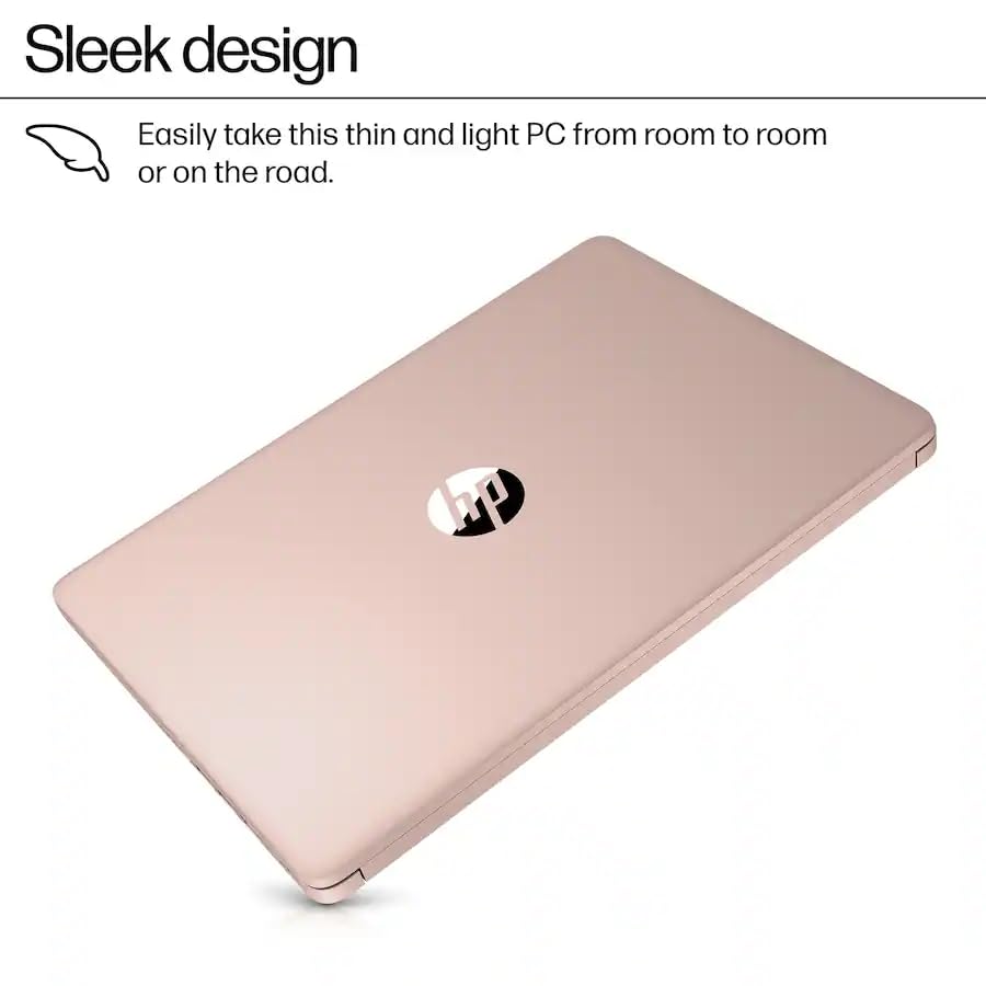 Image of HP 14 inch HD Laptop, Intel Processor N150, 4GB LPDDR5, 256GB Storage (128GB UFS+128GB SD Card), HDMI, USB-C, USB-A, Bluetooth, WiFi, Copilot, Fast Charge, Microsoft 365, Win 11 Home, Pale Rose Gold