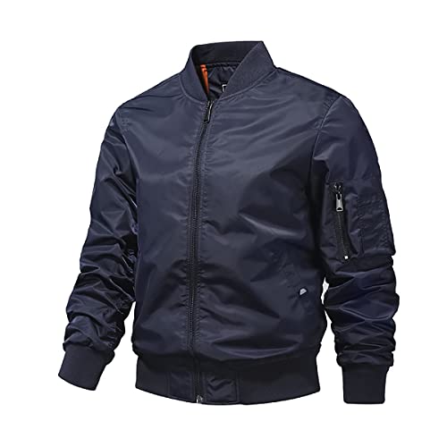 KUDORO Blouson Homme Léger Casual pour Printemps Été à Zippée Bomber de Couleur Uni Veste Coupe-Vent Jacket Homme de l'Aviateur Thin avec Col Montant Classique Décontracté(Bleu,L)