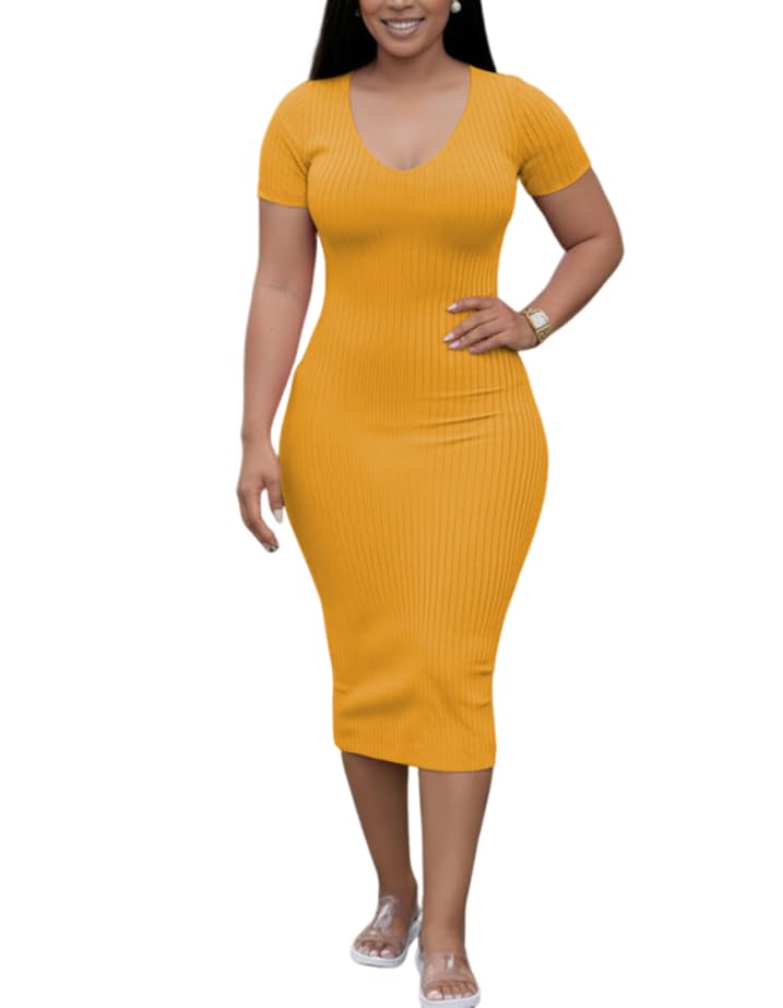Image of TOPSRANI Women Sexy Midi Dress Bodycon Casual Sleeveless Basic Ruched Tank Summer Club Party Dresses
